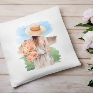 Peony Girl Pillow Cover