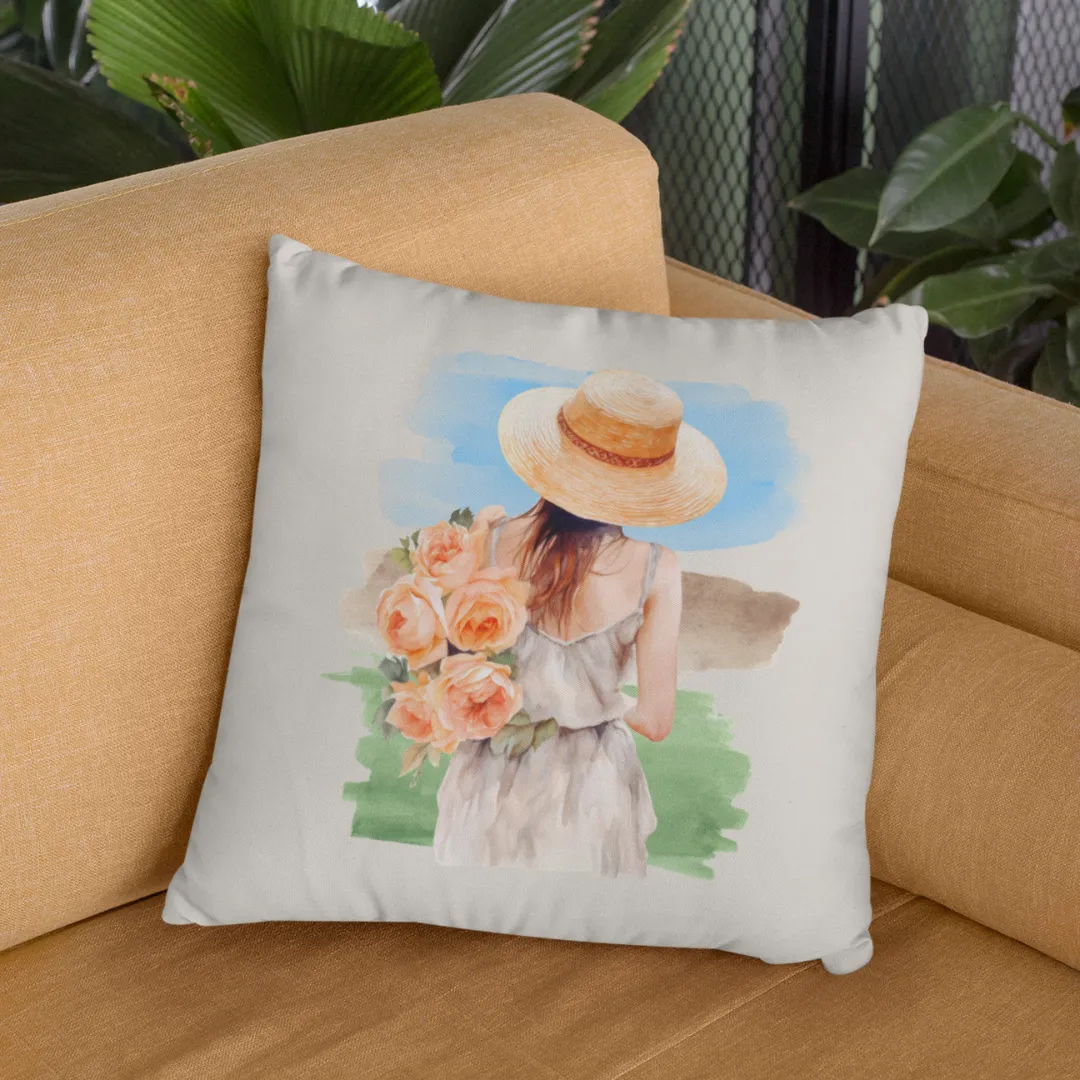 Peony Girl Pillow Cover