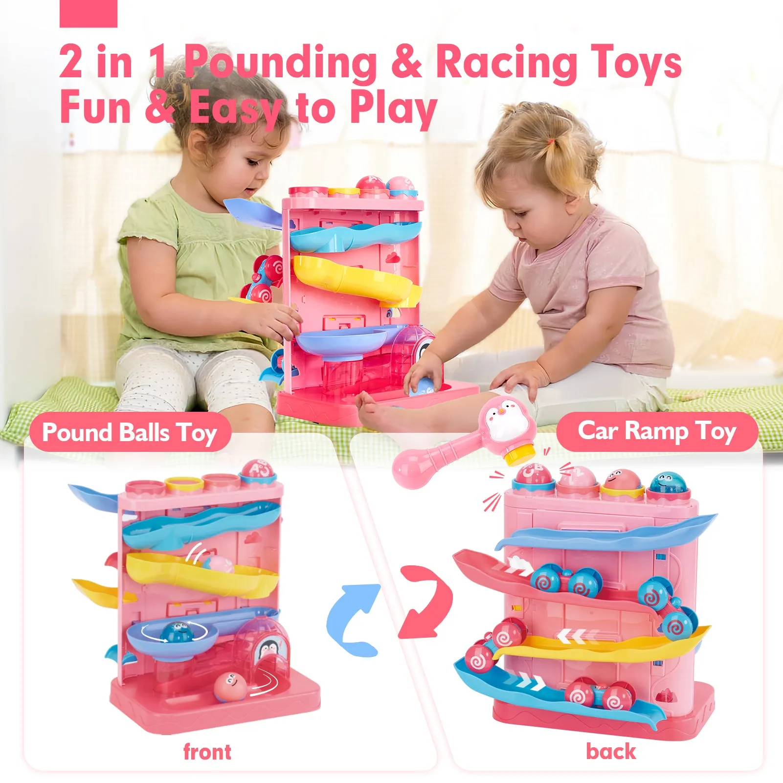 Pink Pound Balls Car Race Track Toddler Toys