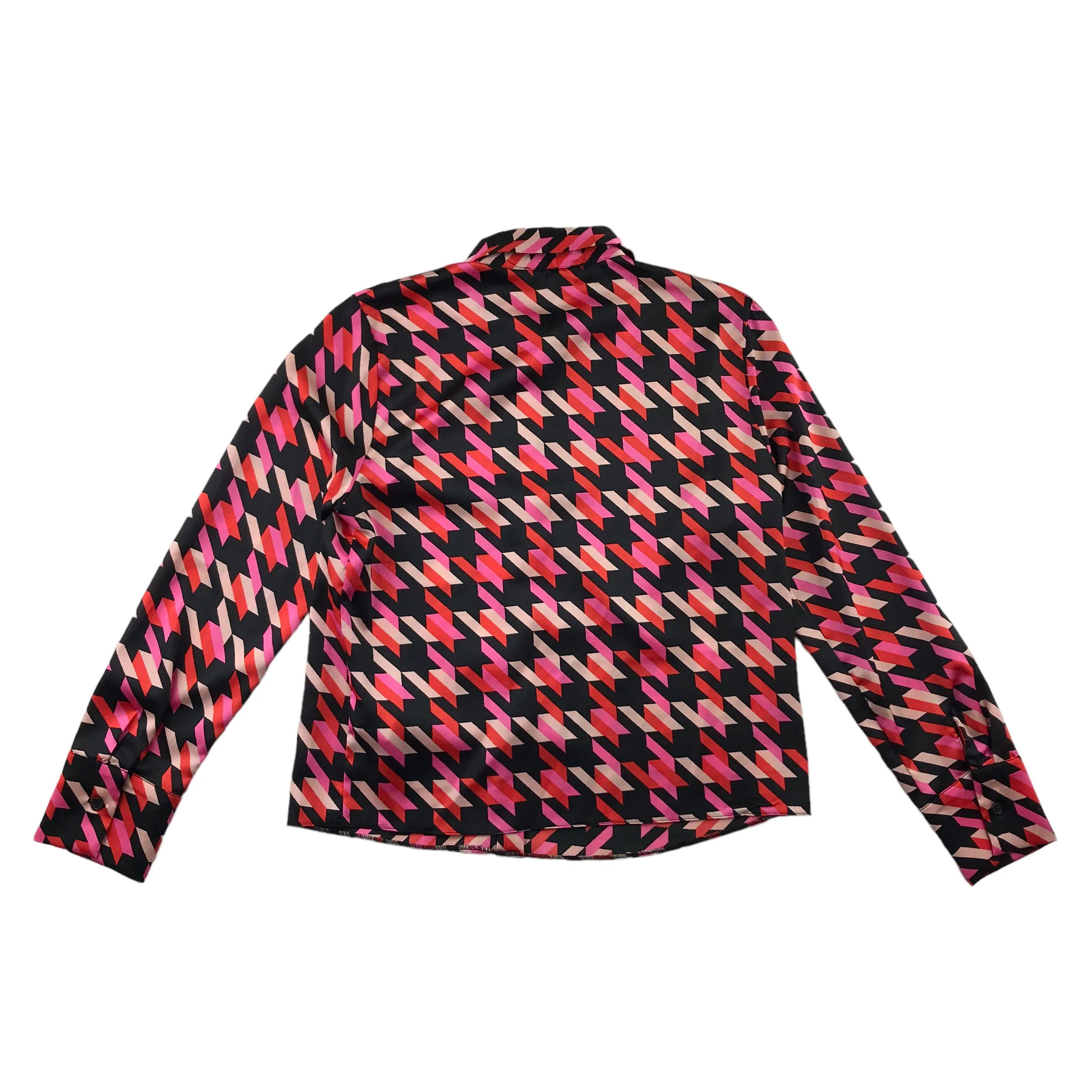 Primark blouse womens size UK 10 pink red and black graphic printed long sleeve button up