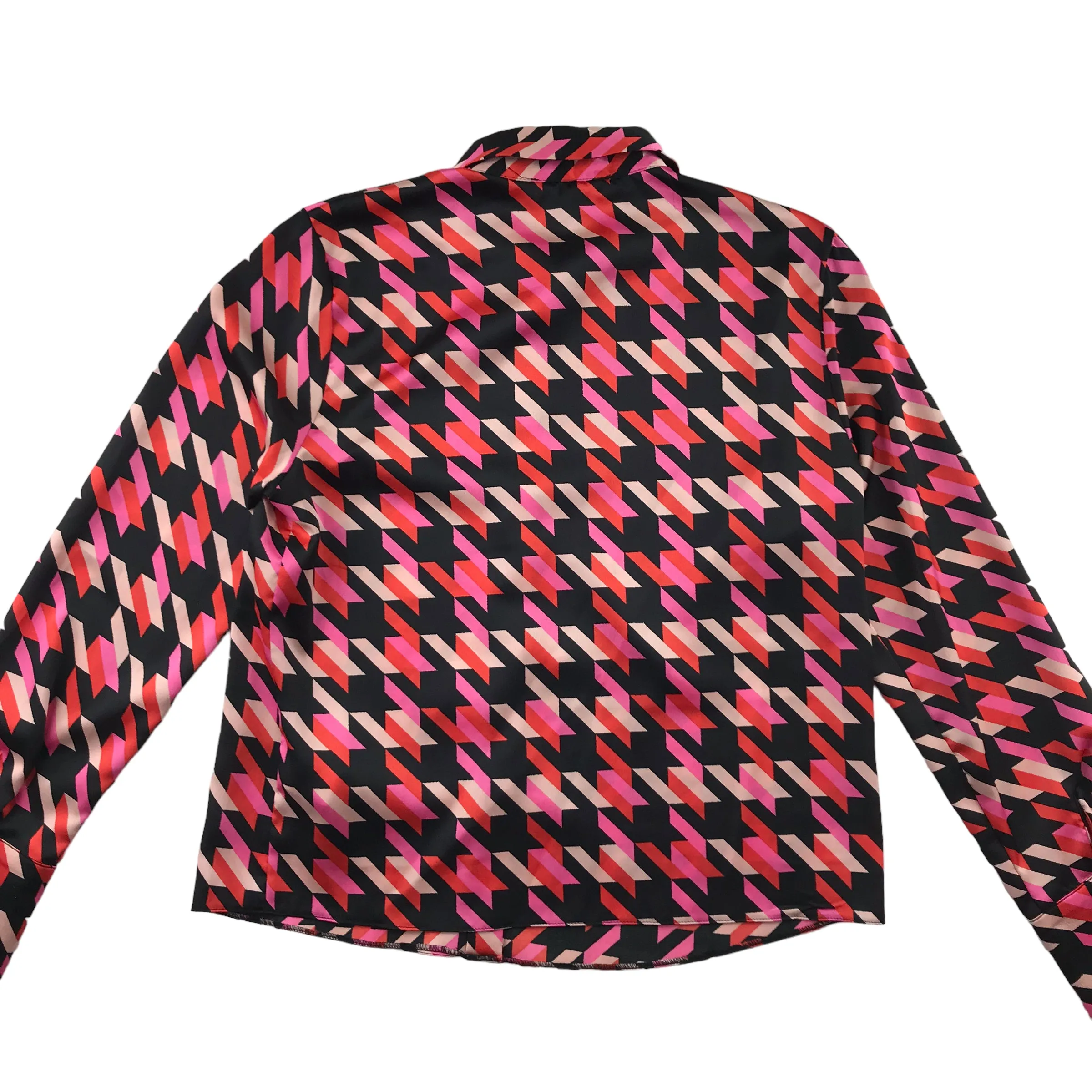 Primark blouse womens size UK 10 pink red and black graphic printed long sleeve button up