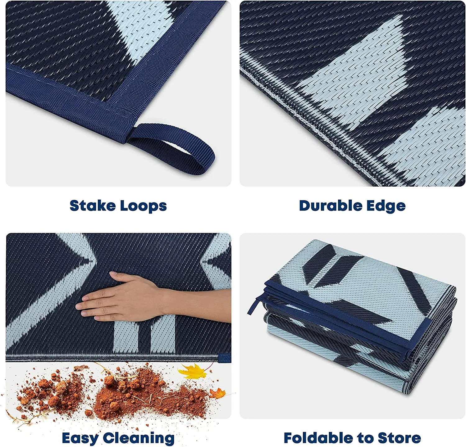 Reversible RV Outdoor Mats 9' x 12', Blue