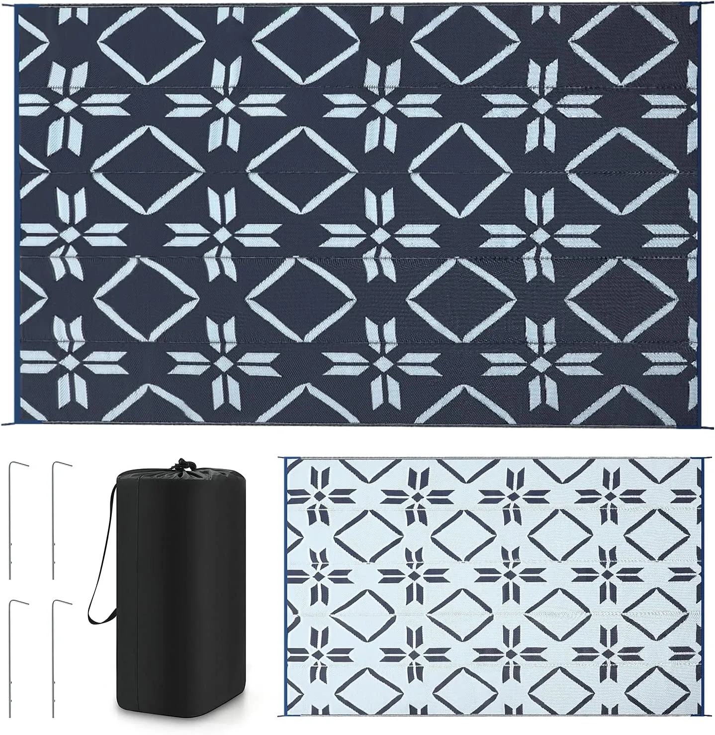 Reversible RV Outdoor Mats 9' x 12', Blue