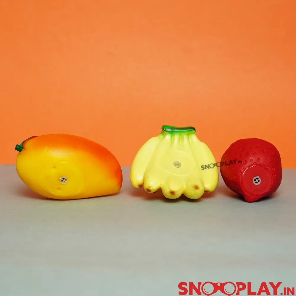 Set of 6 Squeezy Squeaky Fruit Toys (Orange, Apple, Pineapple, Banana, Mango, Strawberry)