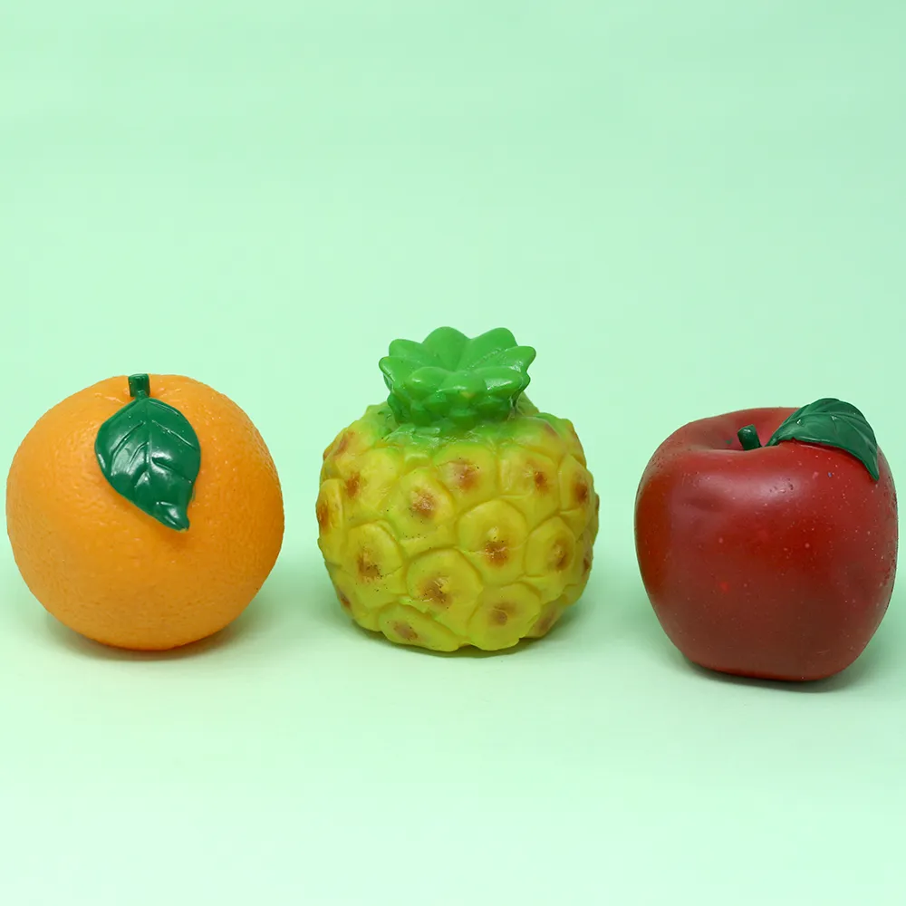 Set of 6 Squeezy Squeaky Fruit Toys (Orange, Apple, Pineapple, Banana, Mango, Strawberry)