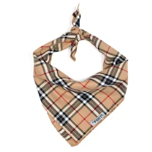 Tan Plaid Tie-On Dog Bandana