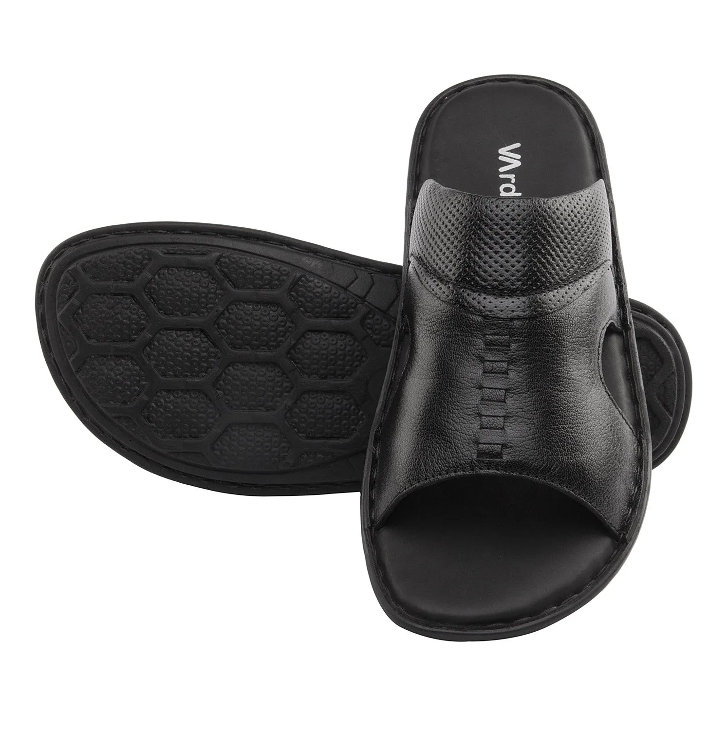 Vardhra Men 100% Genuine Leather - Slippers - Black