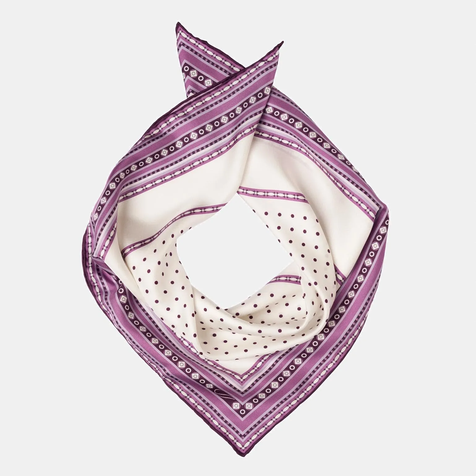 Verona - Hand Rolled Silk Neckerchief - White & Lilac