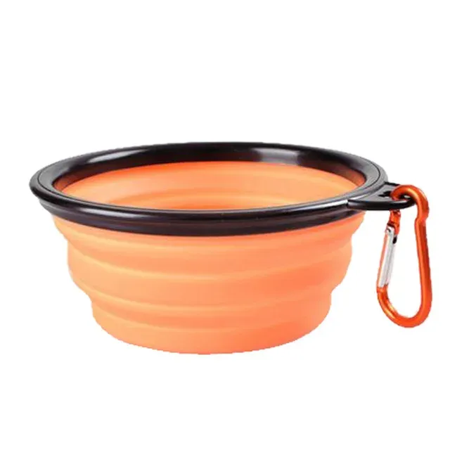 Water Food Bowl for Dogs Cats Collapsible Silicone with Carabiner Clip