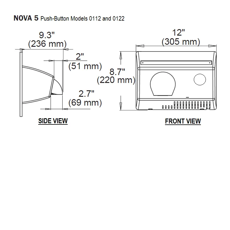 WORLD DRYER® NOVA® 5 (0112 and 0122) Hand Dryer - White Aluminum Surface-Mounted Push Button