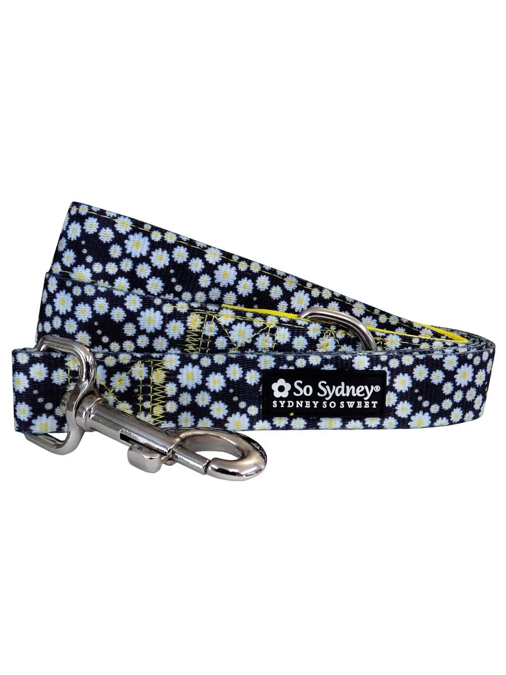 Yellow Daisy Black Flower 5' Designer Nylon Dog Leash