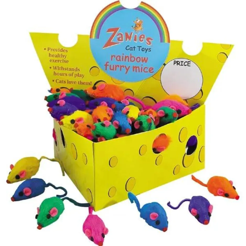 Zanies Rainbow Mice Cheese Wedge Cat Toy Assorted